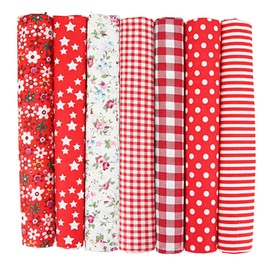 Yuiturt Pack of 7 Cotton Fabric Pack 50 x 50 cm, Red Fabric Set for Patchwork, Sewing, Quilting & Crafts, Fabric Scraps for Sewing, Various Patterns, Fabric Red