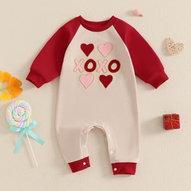 Edhomenn Strampler für Kleinkinder, Baby, Valentinstag, Herz-Stickerei, langärmelig, volle Länge, Sweatshirt, Jumpsuit, niedlich, für Neugeborene, Jungen und Mädchen, 01 Herz, 0-3 Months
