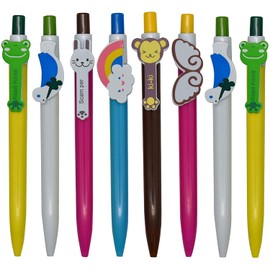 Maydahui Cute Animal Knock Type Ballpoint Pens, Set of 12, 0.5mm, Oil-based, Blue Ink, Rabbits, Frogs, Monkeys, Pigeons, Wings, Rainbow, Stylish, Stationery, Kids, Students, Gifts, Present