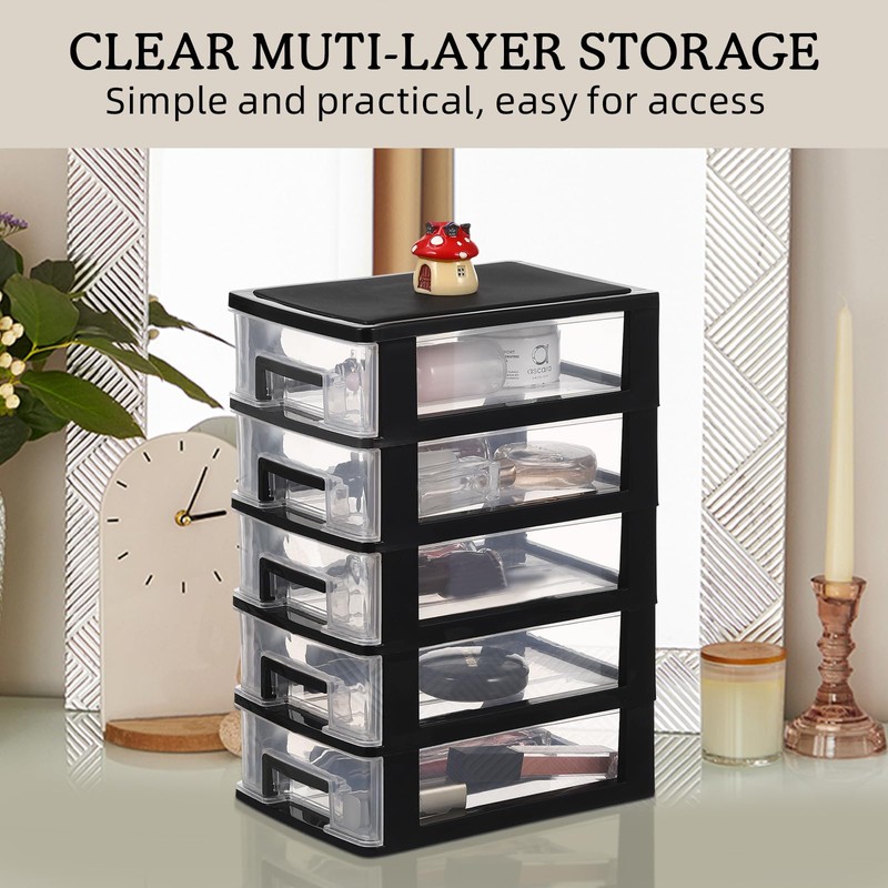 Operitacx 5 Plastic Storage Drawers, Multifunctional Plastic Drawers Storage Unit
