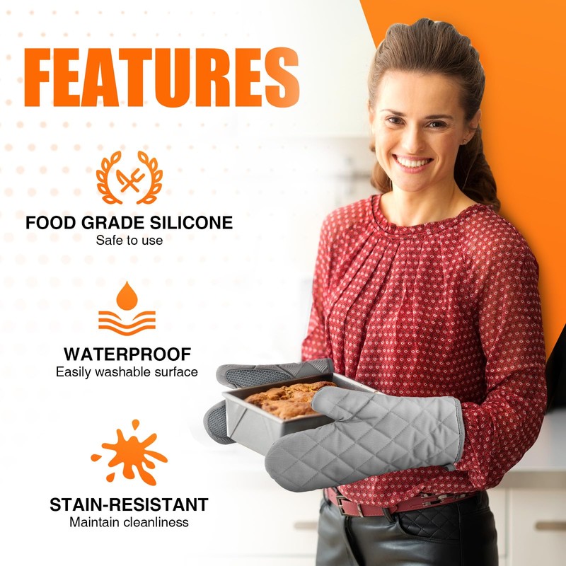 Silicone Oven Mitts, Heat Resistant 2PCS Oven Mitts with Soft