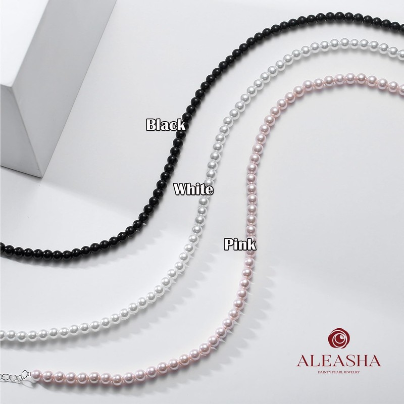Aleasha 8mm Faux Black Pearl Necklace for Men Women 20"