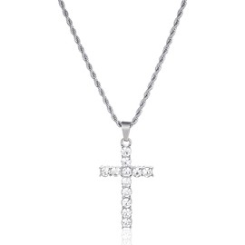 Iced out Cross Necklace for Women Men Silver Hip Hop Cross Necklace Accessories Rhinestone Cross Pendant Choker Necklaces Gifts for Kids Girls Boys Fashion Accessorie for Christian Religious
