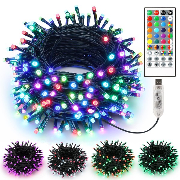 Brizled Color Changing String Lights, 33ft 100 LED USB Power Fairy Lights with Remote, Dimmable Christmas Lights, Indoor Twinkle Mini String Lights, RGB Xmas Light for Halloween Tree Party Room Decor