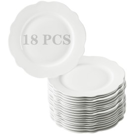 TAMAYKIM 18 Pieces 6.5 Inch Porcelain Dinner Plates, Lotus Leaf Shape Dessert Plate, Appetizer Plates, Small Dinnerware Sets, Scratch Resistant, Microwave, Oven, and Dishwasher Safe, White