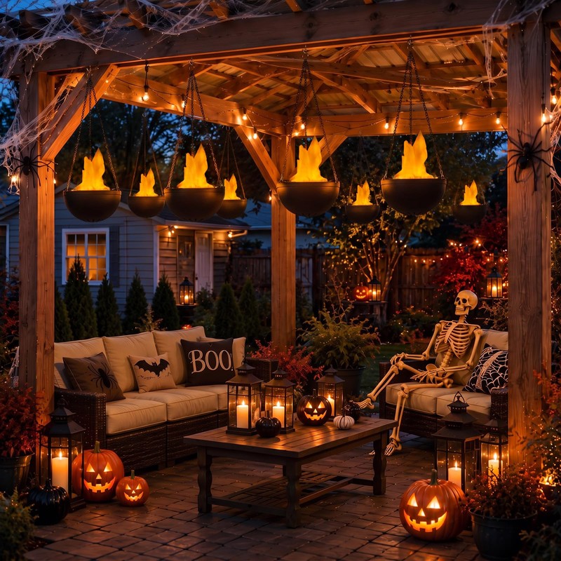 8 Pcs Halloween 3D Fake Fire Lamp 110vArtificial Hanging LED