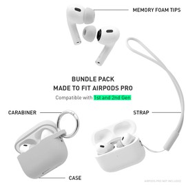 [Bundle Pack: Foam Tips + Case + Strap] Eartune Fidelity UF-A Premium Memory Foam Tips (Assorted S/M/L) + Case + Strap for AirPods Pro (1st Gen & 2nd Gen) [Grey]