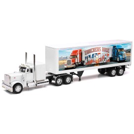 DCD Peterbilt 379 Truckers Rule America 1/32 Diecast Model White Dry Van Trailer for Long Haul Truckers Series 1