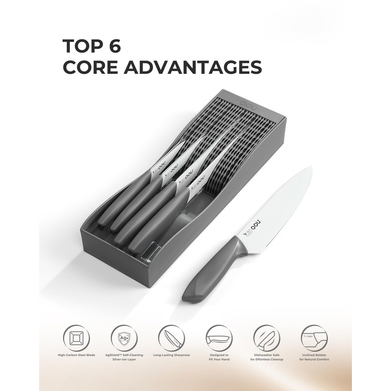 OOU In-Drawer Kitchen Knife Set, Space-Saving Cutlery and Kitchen Organizer,
