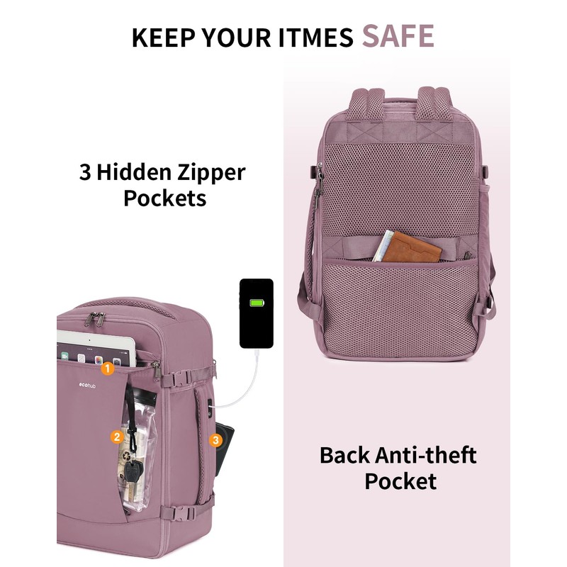 ECOHUB Travel Backpack for Women, Carry on Backpack with USB