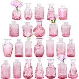 TBWIND Glass Bud Vase Set of 24, Small Pink Flower Vases for Centerpieces in Bulk, Mini Vintage Vase for Wedding Decor, Single Flowers, and Home Table Décor