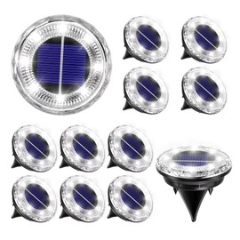 12 Pack Mini Solar Powered Ground Lights, Bright LED Solar Lights Outdoor Waterproof for Landscape Decoration, Pathway Lighting for Garden Walkway Driveway（Cool White）