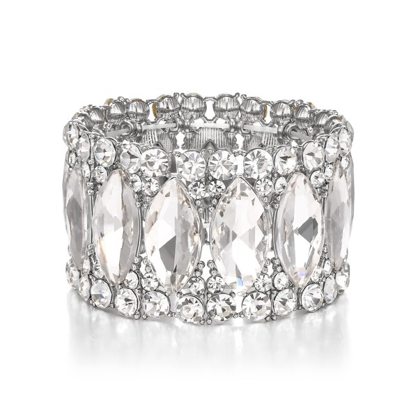 BriLove Wedding Bridal Elegant Crystal Double Row Rhinestones Marquise Cluster