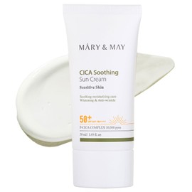 Mary&May CICA Soothing Sun Cream SPF50+ PA++++ 50 ml (1,69 fl. oz.) | Leicht einziehender, nicht klebender Sonnenschutz, Feuchtigkeit, kein Weißfilm | Cica Gesichtspflege, tägliche Anwendung