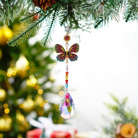 Hanging Butterfly Shaped Suncatcher Crystals, Glass Teardrop Prism Rhinestones Sun Catchers, Rainbow Maker Pendant Indoor Window Home Car Decor Gift