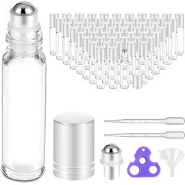PrettyCare Roller Bottles For Oils 10 ml (White Glass, 60 Pack, 10 Extra Stainless Steel Balls, 72 Labels, 4 Opener, 5 Funnels Essential Oil Roller Bottles, Roller on Bottles