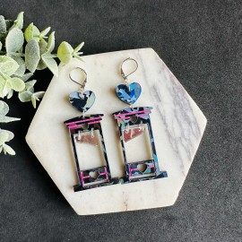 Lamora Jewelry Guillotine Earrings Black Holographic Unique Valentines Day Earrings