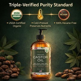 Ella & Eden USDA Organic Castor Oil – Cold Pressed Hexane-Free - Glass Bottle - For Hair Growth, Face, Eyelash, Skin, Stomach - 100% Pure Unrefined 16 Fl Oz