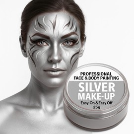 Trendandstylez Professional Theatre Make-Up, 25 g, 14 Colours, Face Paint & Body Painting for Carnival, Halloween & Cosplay, Skin-friendly, Dermatest, Makeup for Women, Men & Children (Silver)
