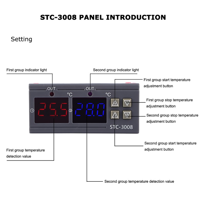 Digital Intelligent Thermostat Adjustable Temperature Controller Switch with Dual NTC