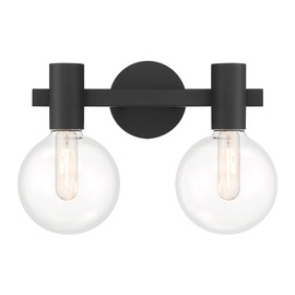 Savoy House 8-3076-2-BK Wright Modern Vintage Clear Glass Bathroom Vanity Wall Light, 2-Light 120 Total Watts, 10" H x 16" W, Matte Black