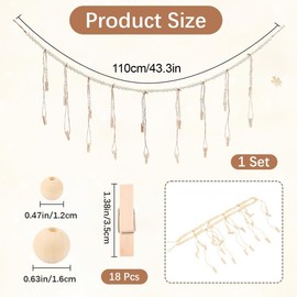 DIFLAX Hanging Photo Display Boho Wall Decor, Wooden Beads Garland Picture Card Collage Frame Holder with 18 Clips for Bedroom Living Room Dorm Teen Teenage Girls Gifts