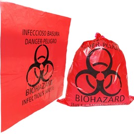 Daarcin 20pcs 24x24in/61x61cm Red Biohazard Waste Bags With Hazard Symbol Disposable Hazardous, Trash Liners for Infectious Waste Disposal