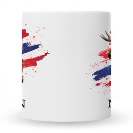 Bedruckte Tasse mit Motiv - Norwegen - Flagge mit Elch - Geschenk für Mama Papa Freunde Geburtstag Valentinstag Weihnachten - für Männer & Frauen - für Sie & Ihn - Farbe: Weiß