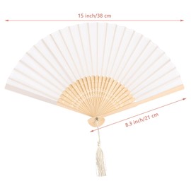 YOLCAR 2 Pack White Silk Folding Fans, Handheld Bamboo Craft Fans for DIY Decoration, Suitable for Dancing, Wedding, Party and Home Adornment