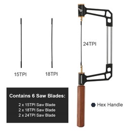TOOLCOOL Coping Saw for Woodworking Aluminum Alloy Frame Hardwood Hex Handle Handsaw with 15T 18T 24T High Speed ​​Steel Saw Blades