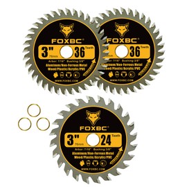 FOXBC 3 Inch Carbide Circular Saw Blade 24 Tooth, 36 Tooth for Wood, Plastic, PVC, Acrylic, Aluminum with 7/16" Arbor, 3/8" Bushing - 3 Pack