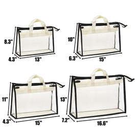 Peohud 12 Pack Clear Handbag Storage Organizer, Dust Bags for Handbags, Transparent Purse Organizer for Closet, Hanging Handbags Dust Cover Bags with Zipper, Handles and Hooks