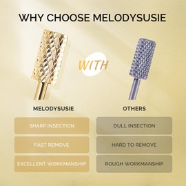 MelodySusie Nail Drill Bits Set, 7pcs Tungsten Carbide Nail Bits for Nail Drill E-file, 3/32 inch Bits Manicure Pedicure Remover Tools for Acrylic Gel Nails, Salon Home Nail Care Supplies, Gold