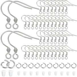 SOFPLATE 1 Box 200Pcs Fish Hook Earring Wires Silver Earring Hooks Bulk Stainless Steel Earwires with Ear Nut and Jump Ring Dangle Ball Dot Earring Wires for jewellery Making Supplies DIY Craft Beginn
