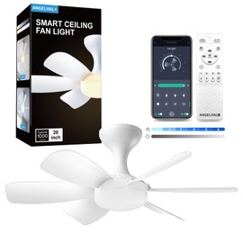 ANGELHALO Ceiling Fans with Lights - 20" Low Profile Flush Mount 2-in-1 Fan Light with Remote/APP Control, DC Reversible, 6 Speeds, Quiet, Dimmable 3000K–6500K LED for Bedroom/Living Room