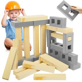 Leyndo 24 Pcs Foam Wooden Beam Soft Foam Brick Building Blocks Unit Fake Brick Building Blocks Giant Foam Building Blocks Stacking Block Sets for Kids Toddler Construction(Assorted Sizes,Gray Color)