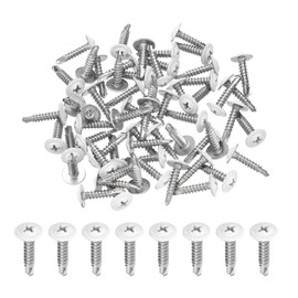sourcing map 60Pcs M4.2x19mm White Pan Head Self Tapping Screws, 410 Stainless Steel Self Drilling Screws for Metal Sheet Metal Screw, Silver