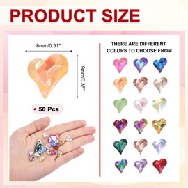 MECCANIXITY 50 Pcs 3D Heart Nail Charm Crystals Nail Gems 8x9mm Crooked Heart-Shape Art Rhinestone Charm for Valentine's Day DIY Decoration, Rich Yellow