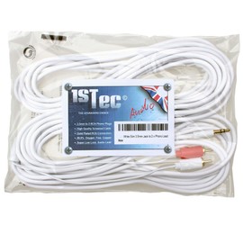 1STec 7.5m Short White Stereo 3.5mm Mini Jack Plug to 2 Male RCA Phono Audio Cable for Connecting sources such as Mobile Phones Ipods TVs PCs or Laptops to an Amplifier 1/8" 7.5 Metre