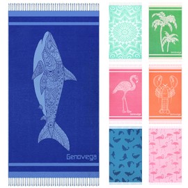 Oversized Cotton Turkish Beach Towels 72"x36" Lightweight Quick Dry Sandless Pool Swim Towel Large No Sand Compact Blanket Adult Travel Essentials Cruise Accessories Must Haves Blue Shark