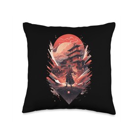 Ninja Japan Art Samurai Bushido Graphic Designs Japanese Red Moon Bushido Mask Katana Sword Samurai Warrior Throw Pillow, 16x16, Multicolor
