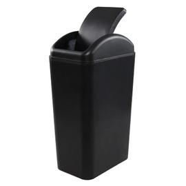 Ponpong 14 L Plastic Swing Top Trash Bin, Slim Plastic Trash Can with Lid, Black