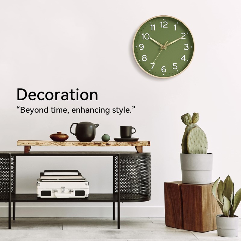 Roymnie Wall Clock 14 Inch Silent Green Wall Clocks Battery