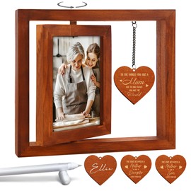 Walnut Rotating Picture Frame for Mom Floating Frame 4x6 Photo Double-Side Mama Nana Step Mom Mother-in-law Birthday Christmas Mother's Day Gifts Family Frame Tabletop Display HU-KX-MOM-WAL-A8