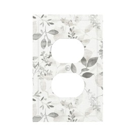 White Gray Grey Eucalyptus Leaf Floral 1 Gang Device Electrical Duplex Outlet Plate Covers Decorative Single Duplex Wall Plate Receptacle Light Switch Cover Switchplate