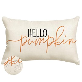 RABUSOFA Fall Pillow Covers 12x20 Inch Outdoor Waterproof Hello Pumpkin Quote Thanksgiving Autumn Lumbar Harvest Throw Cushion Cases Seasonal Fall Decorations for Home Couch Patio