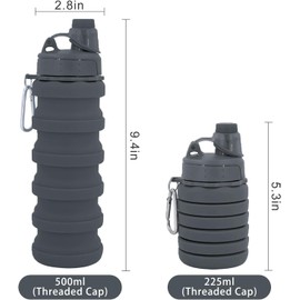 JAFEN 2 Piezas Botella de Agua Plegable, 500 ml Botella de agua deportiva plegable, Taza de portátil, Taza de agua cuadrada retráctil (negro+morado)
