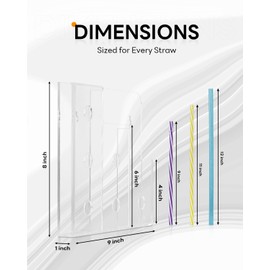 8.5" Straw Holder for Cabinet Door–Acrylic Straw Organizer with Height Dividers, Wall Mounted Kitchen Accessories Container Storage Inside Cupboard Cabinet Door, Easy Install with Screws