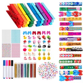 60 Set Cheer Pins Spirit Clips Include 60 Wooden Cheer Colored Clothes Pins 100 Letter Beads 90 Mini Resin Animals and Self Adhesive Stickers Pen for Cheerleading Backpacks Cheer Gifts Bulk (Colorful)
