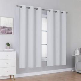 DUALIFE Greyish White Short Curtains for Small Windows Blocking Out 50% Room Darkening Curtain Panels for Bedroom 38 x 45 Inch Length Set of 2 Panels Grommet Top